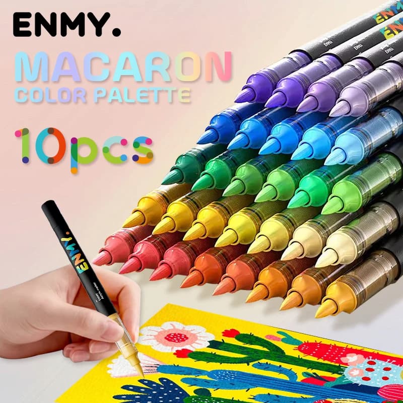 ENMY Pennarello acrilico 10 pezzi Pennarelli per vernice acrilica liquida diretta Penne Tessuto Maca Tela Roccia Vetro Legno Carta Pennarelli artistici fai da te