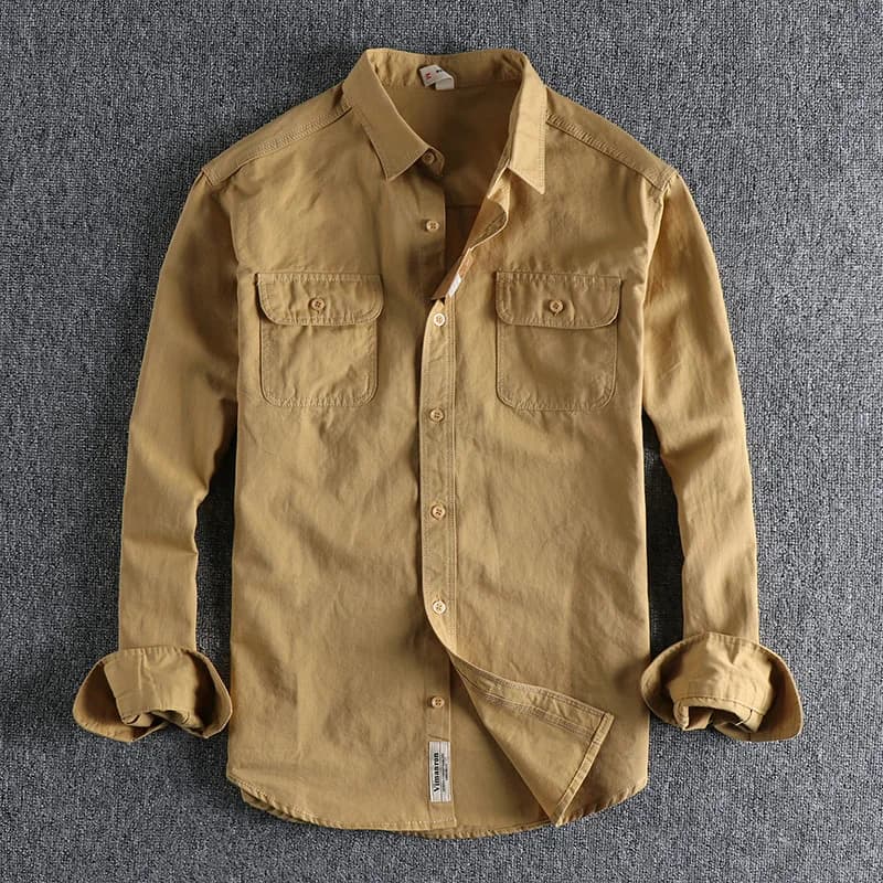 Camicie cargo larghe alla moda casual in cotone a maniche lunghe tinta unita da uomo di nuova moda vintage europea americana abiti tascabili maschili