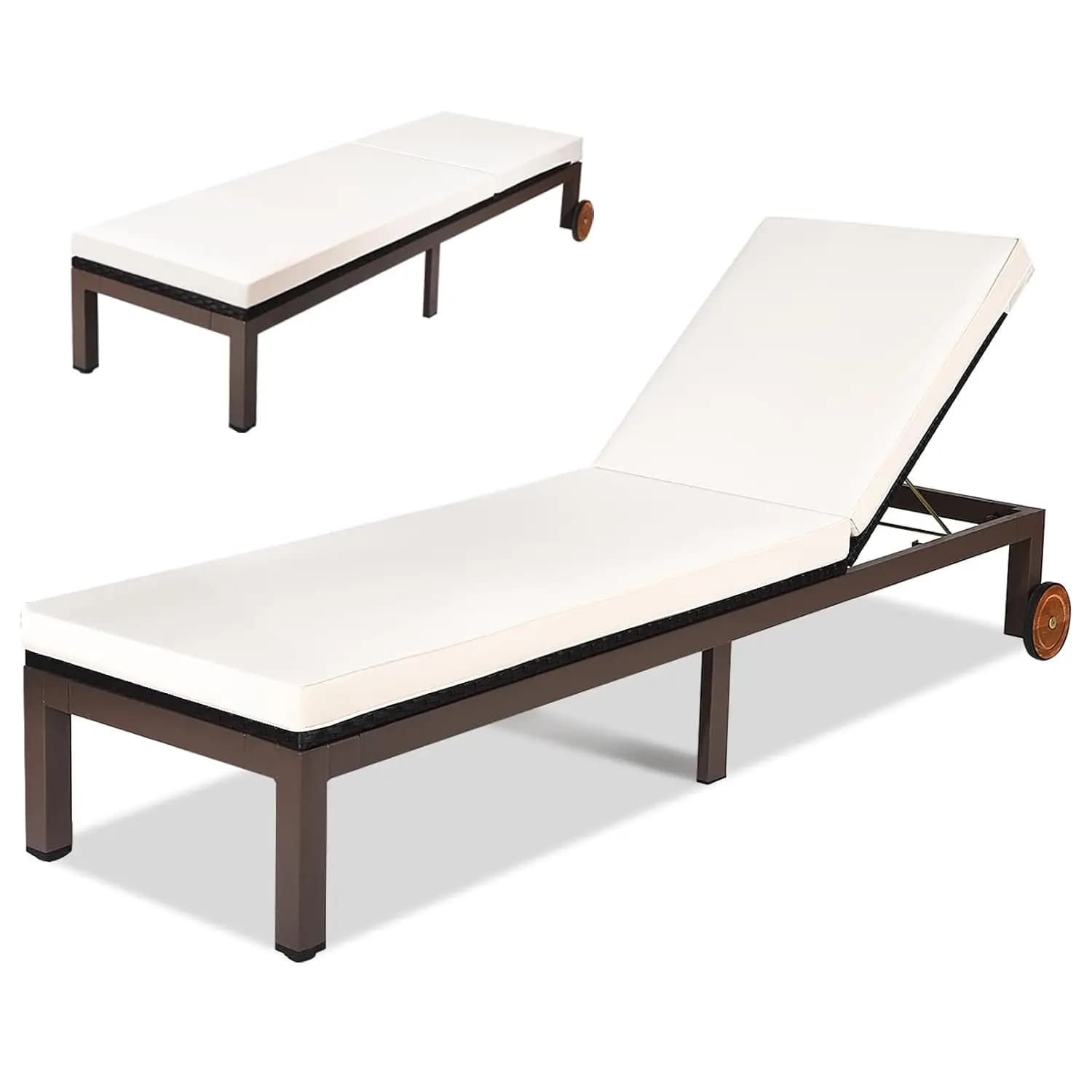 Rattan Exterior Shaft Adjustable to 5 Positions with Padded Bearing and Wheels for Patio, Terrace, Custom Garden