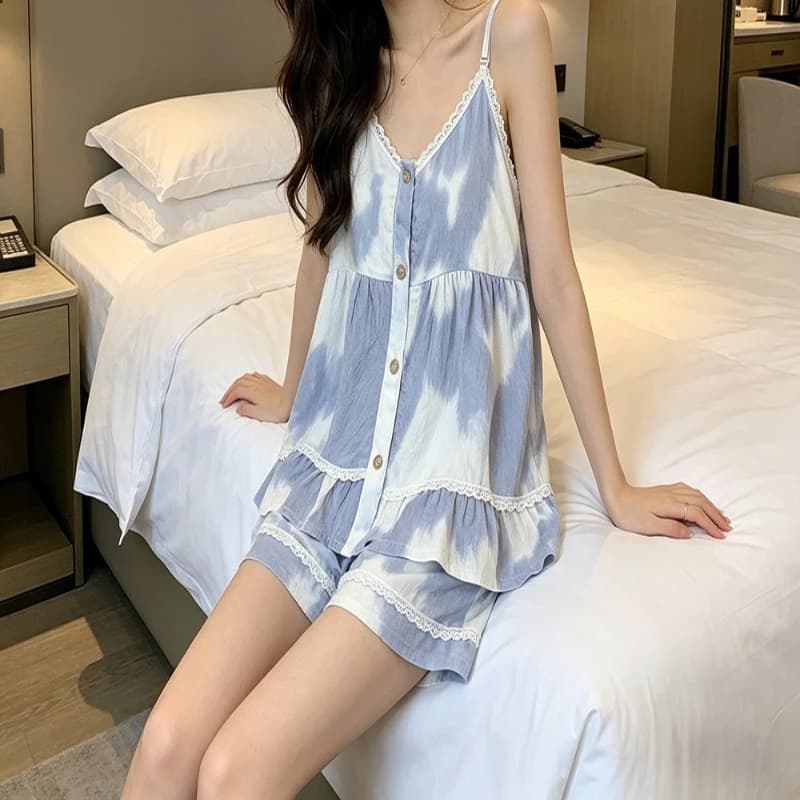 Women's Camisole with Built-In Bra Shorts Pajama Set, Breathable Soft Cotton Lightweight Comfortable Homewear Collection