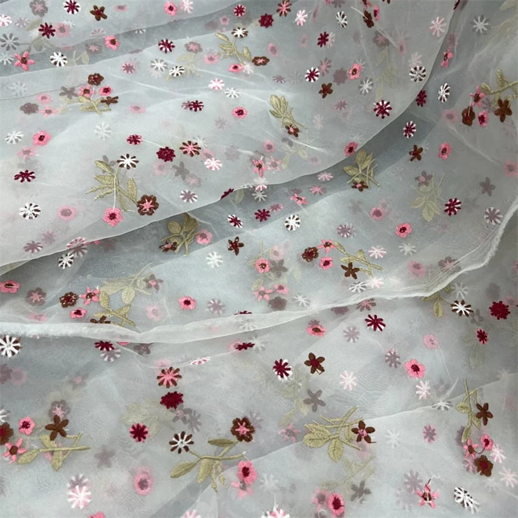 2Yds 150cm Wide Soft Mesh Embroidery Lace Organza Fabric Small Floral DIY Lace Cloth for Princess Dress & Garment Making F043