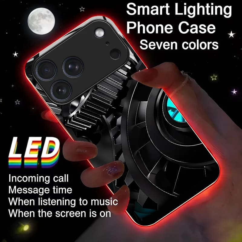 Gear Mechanism Luminous Glass LED Call Light Up Flash Phone Case Cover For iPhone 17 Pro Max 16 Pro Max Air 17E 16E 15 14 13 12 11 Pro XS XR Max Plus 7 8 Plus SE Cover Case