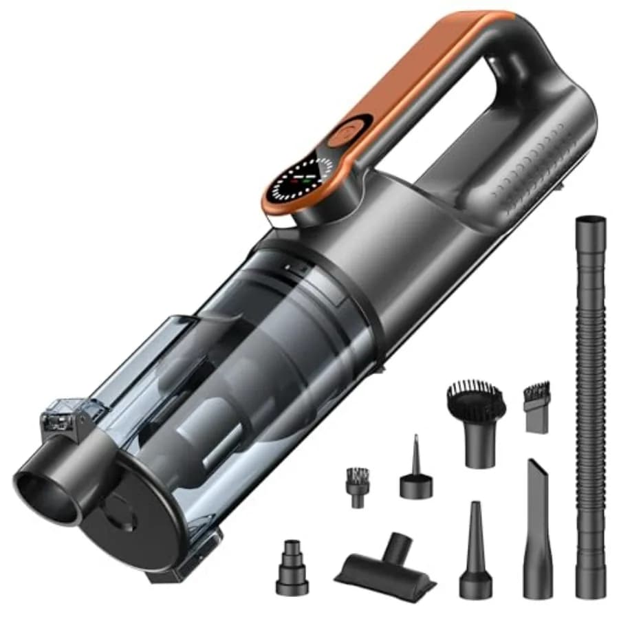Car interior detailing vacuum: cordless handheld 2-in-1 vacuum blower, 25000PA suction, black ABS plastic, portable USB-C recha