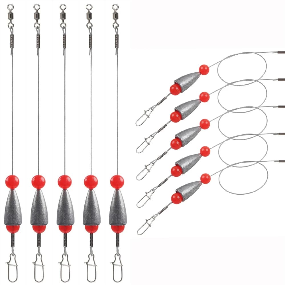 5 pezzi pesi da pesca Texas Rigs Carolina Ready Rigs pre legati leader in filo d'acciaio per Bass Walleye attrezzatura da pesca a traina