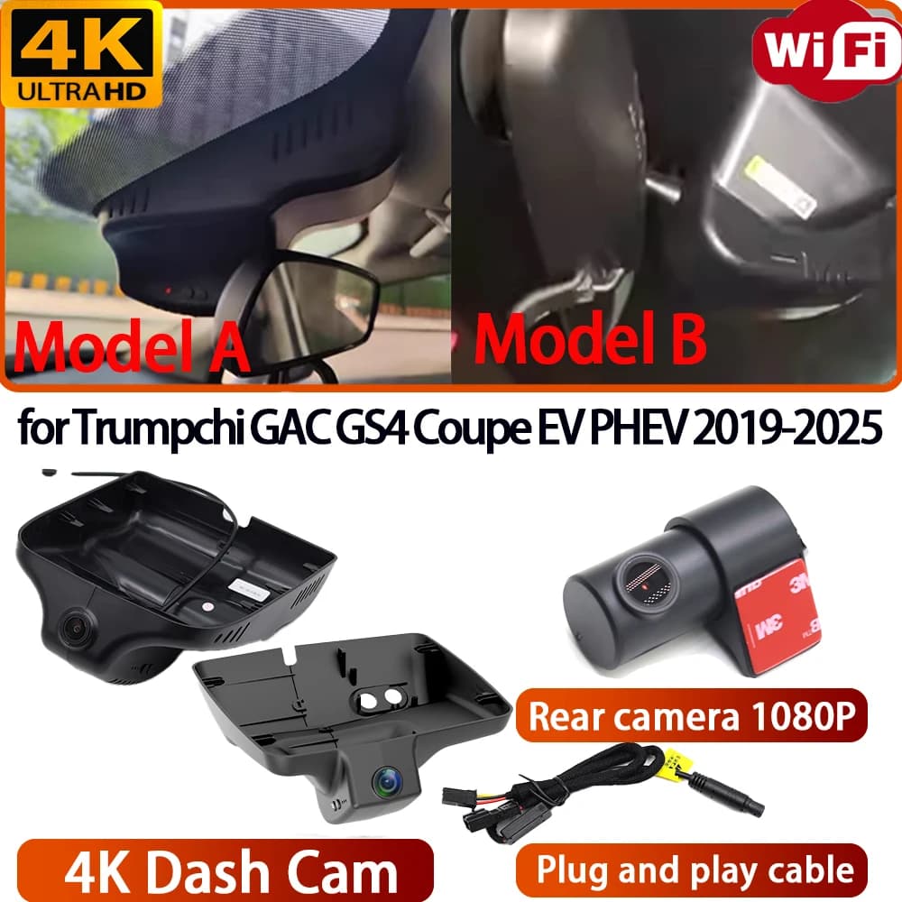 for Trumpchi GAC GS4 Coupe EV PHEV 2019-2025 Video Recorder 4K Lens DVR Dash Cam Wifi Camera 170° Wide Angle Loop Recording
