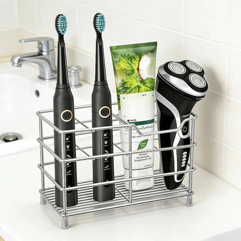 5-slot stainless steel toothbrush holder, freestanding space-saving design, no installation needed