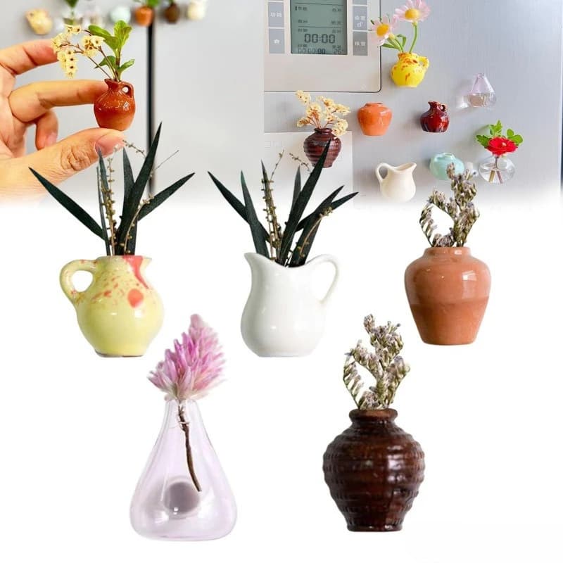 Piccolo Magnete Decorativo per Frigorifero, Mini Vaso in Ceramica, Ornamento Micro Paesaggistico, Magneti Carini per Frigorifero, Supporto per Composizioni Floreali