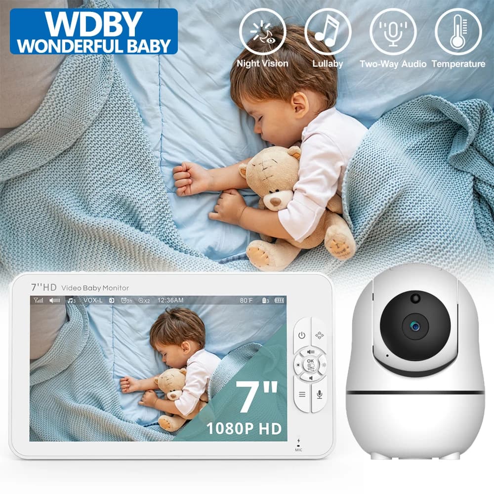 Video Baby Monitor da 7,0 pollici, con telecamera PTZ con zoom 4X, schermo diviso HD, audio a 2 vie, visione notturna IR, batteria 4000mAh, SM70 Baby Nanny