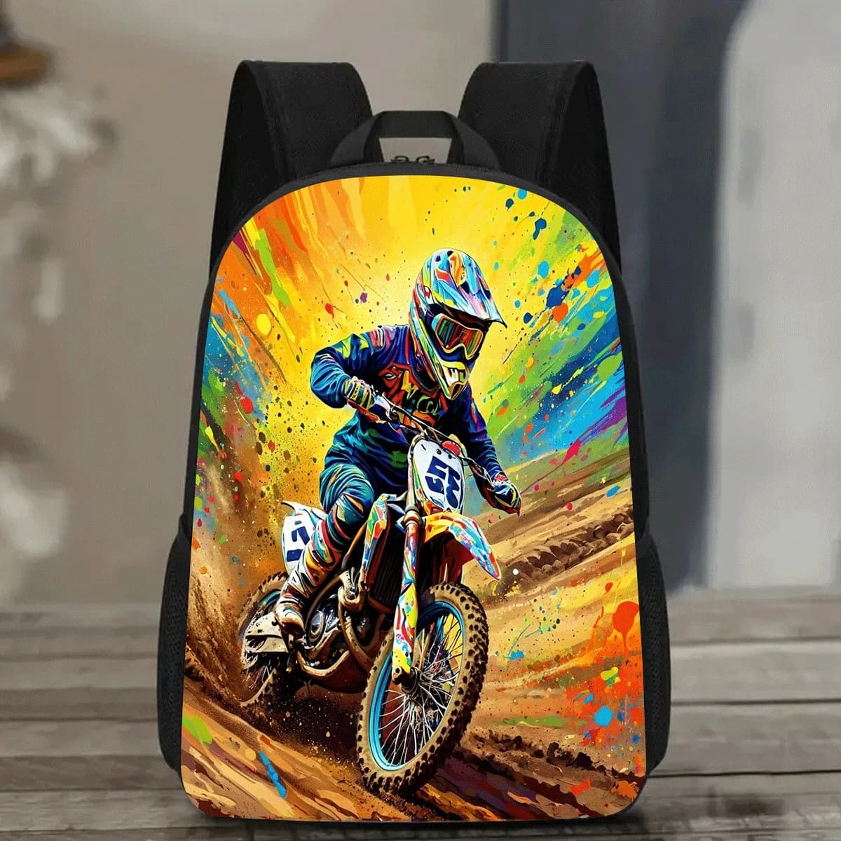 1 piece, 17 inch casual laptop bag in abstract style, motorcycle style, large capacity, with bottle holder