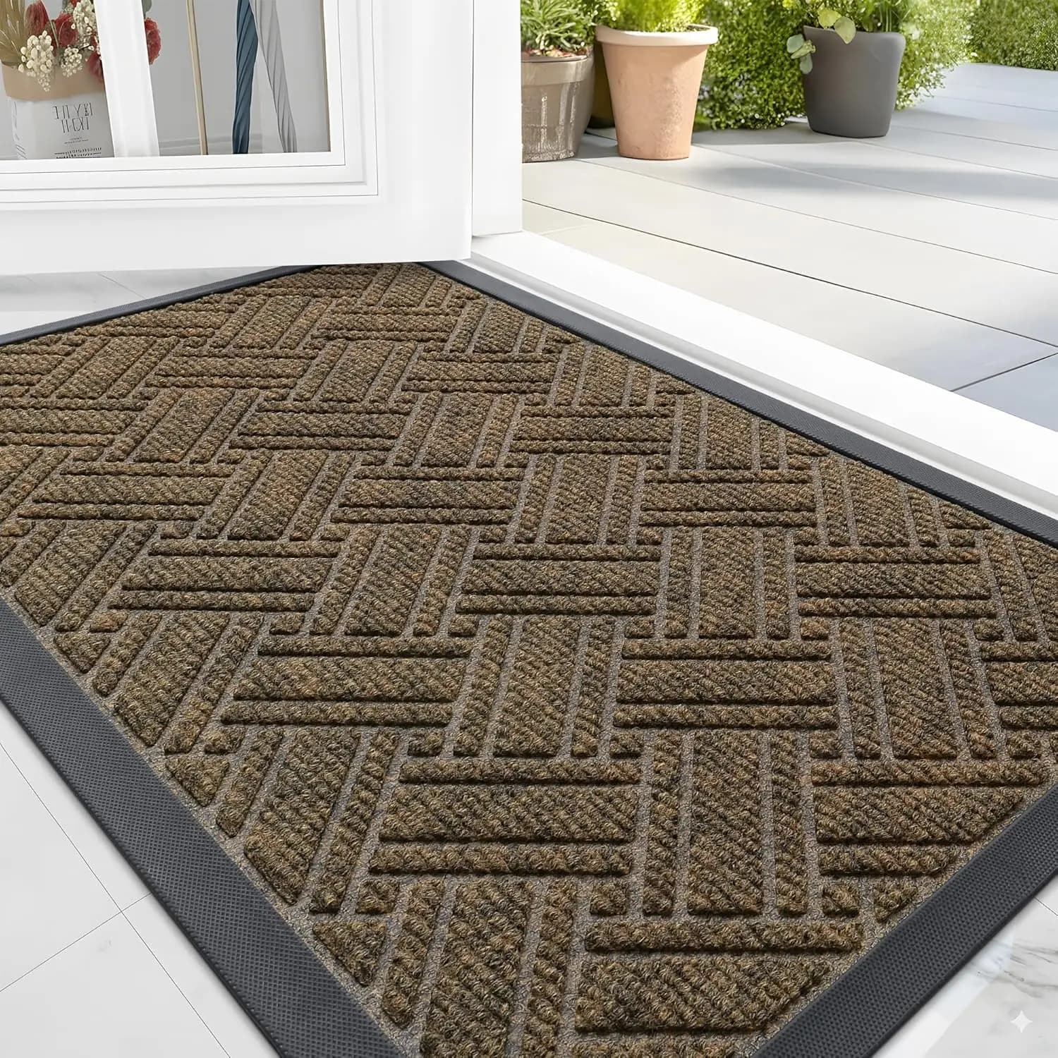 Tappetino per Interni ed Esterni, Robusto Tappeto in Gomma Naturale, Antiscivolo a Basso Profilo Impermeabile per Porta d'Ingresso, Facile da Pulire per Patio ed Entrata