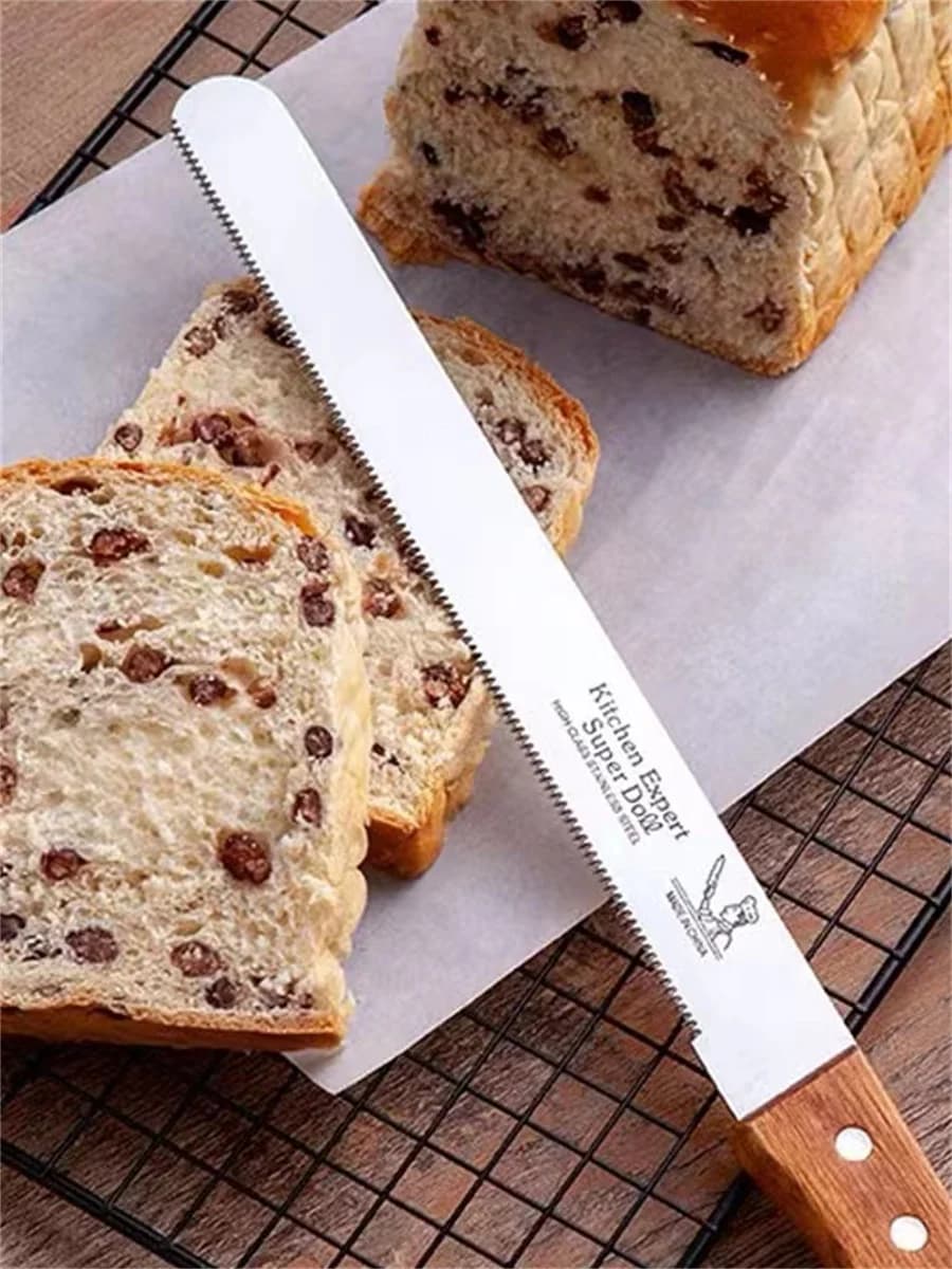 Coltello da pane a denti di sega in acciaio inossidabile, senza lasciare residui di pane, strumento per affettare torte, toast, utensili da cucina per la cottura.