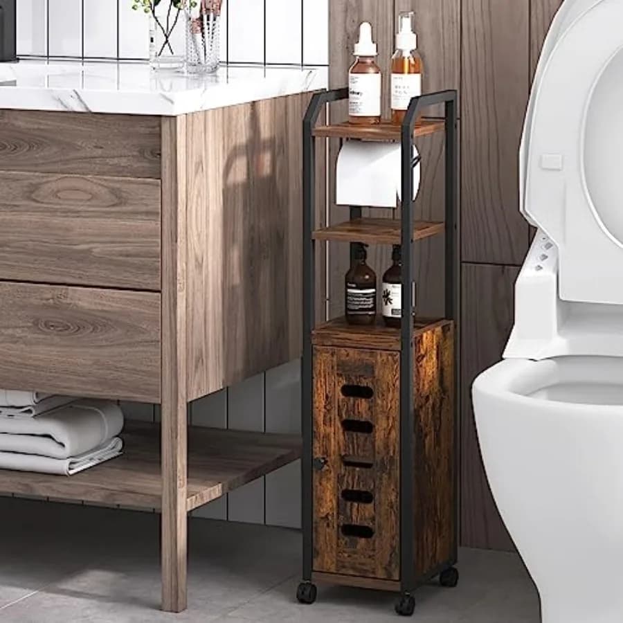 Mobiletto portaoggetti per bagno - Porta carta igienica piccolo con 4 ruote, organizer da bagno regolabile