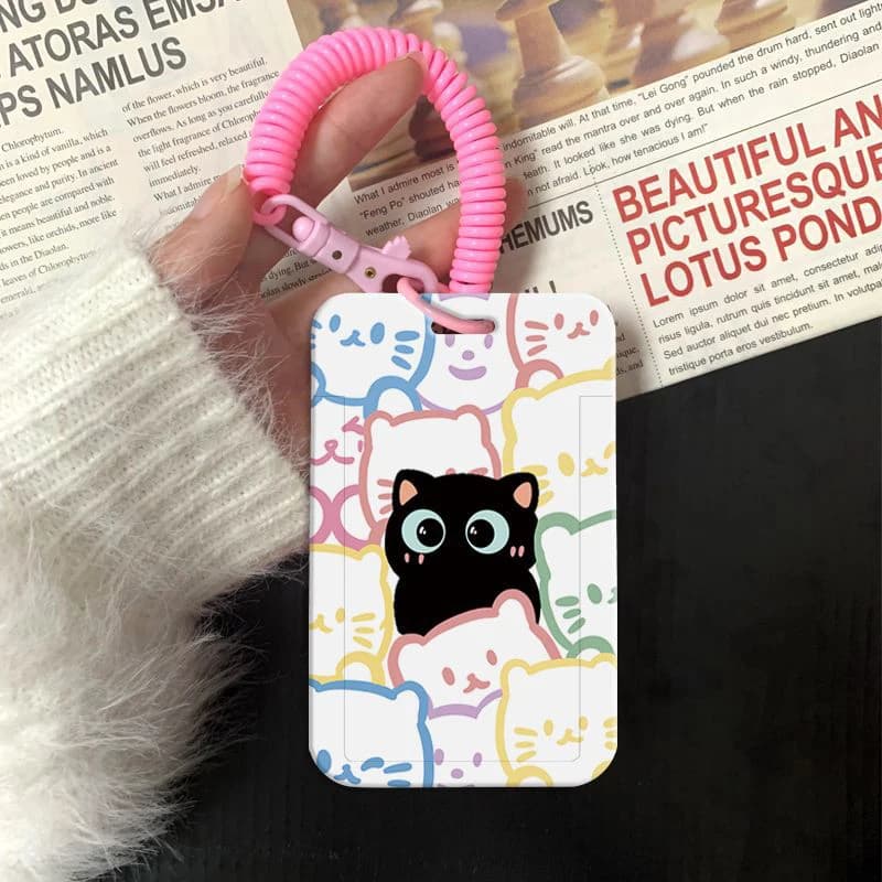 Cute Cat Card Holder For Student Fashion Kawaii Cat Kpop Idol Photocard Holder Portable Worker Card Holder Lanyard