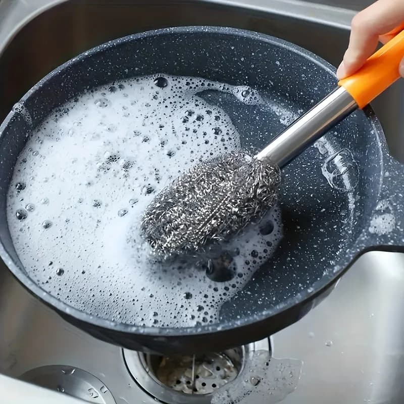 Spazzole Multiuso in Acciaio Inox (Set da 3), Impugnatura Ergonomica per Pulizia Bagno e Cucina
