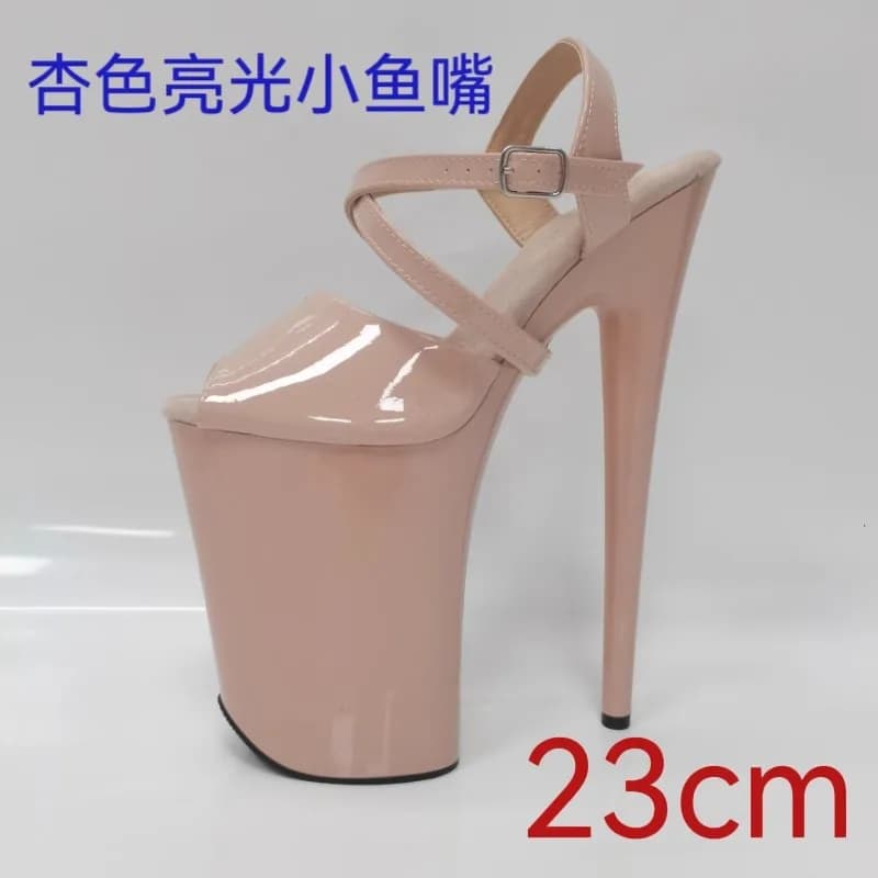 Scarpe con tacco alto con plateau superiore in PU luminoso da 23 cm/9 pollici Sandali da pole dance sexy Scarpe da pole dance