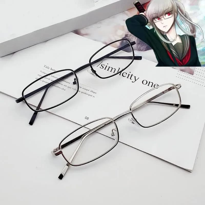 Puntelli Cosplay Anime Danganronpa Peko Pekoyama Occhiali Cosplay Occhiali da sole rettangolari Retro Montatura in metallo Occhiali femminili Anime