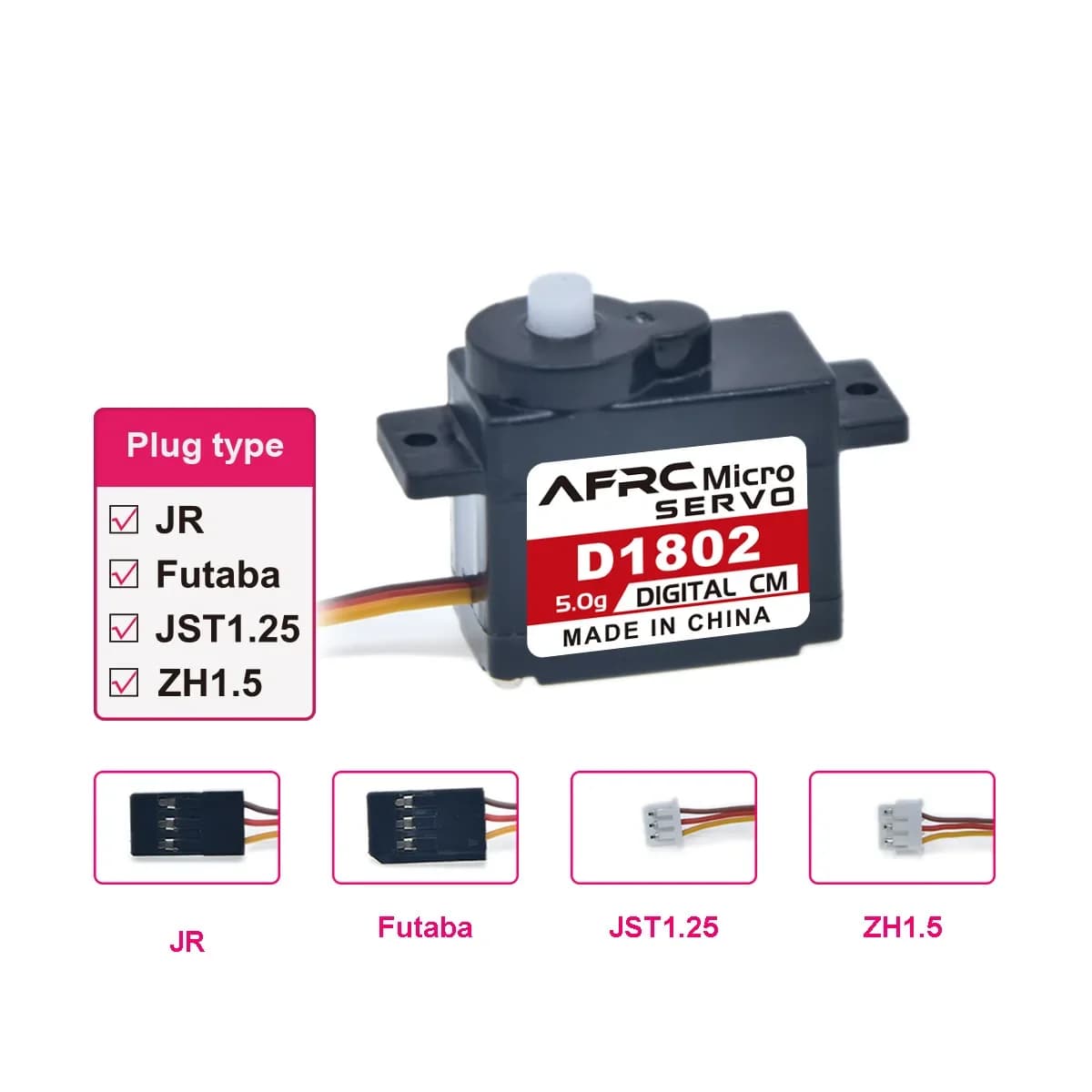 4PCS AFRC D1802 5g Micro ingranaggi in plastica Servo digitale con per Futaba JR JST 1.25 Spina per RC Aereo Elicottero Robot