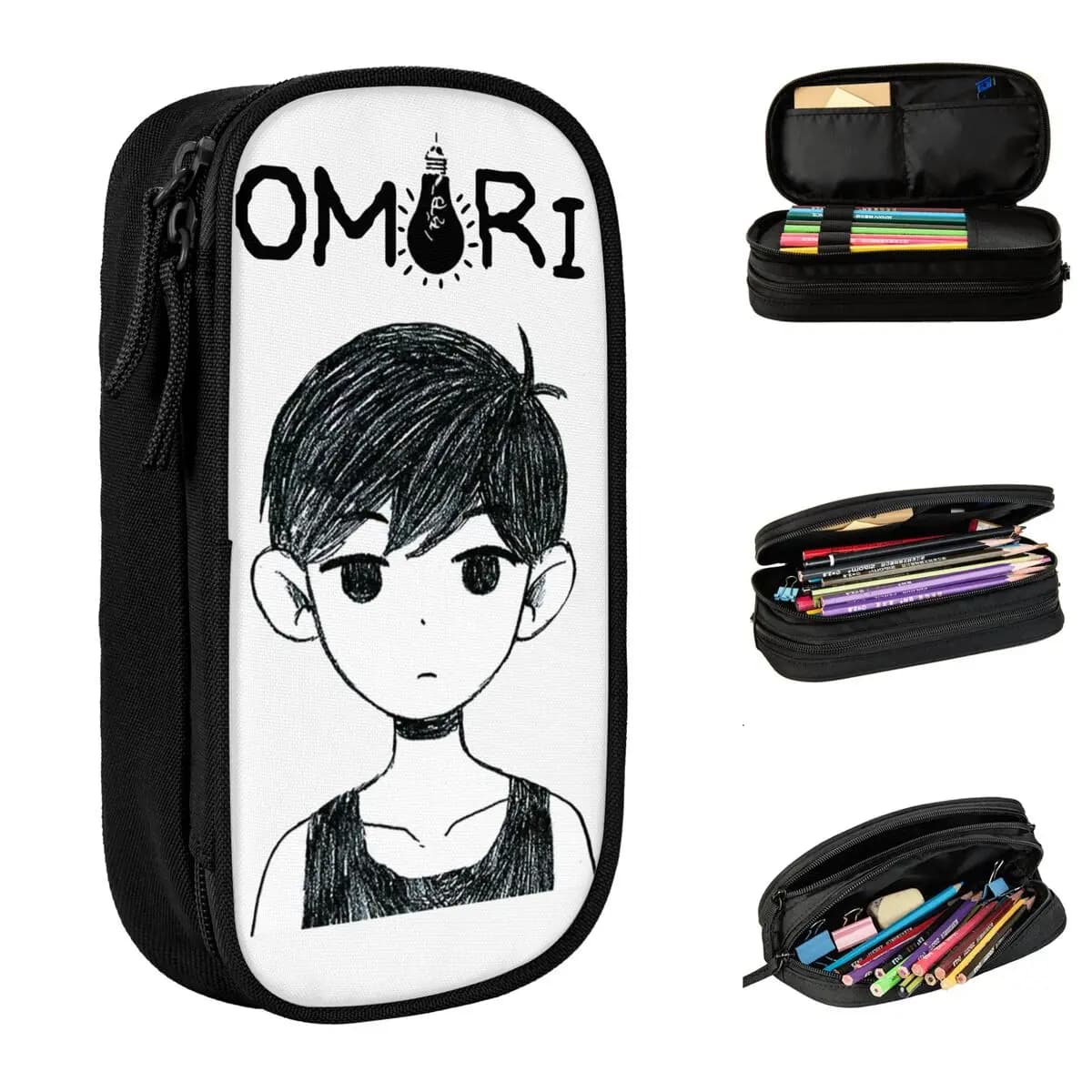 Nero e bianco Omori Comics Abiti Astucci per matite Basilico Aubrey Anime Videogioco Astuccio per penne Materiale scolastico per studenti Astuccio regalo