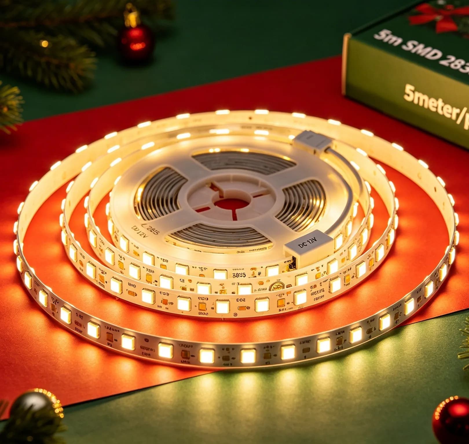 Striscia LED 5 metri/confezione, Ghirlanda Luminosa 5m SMD 2835 Flessibile DC 12V, Nastro a Diodi, Lampada Natalizia 300 LED