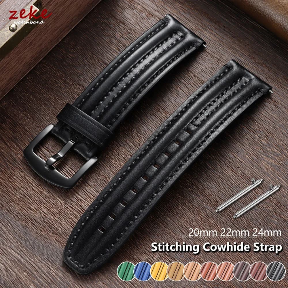 Retro Genuine Leather Watch Band Band for Seiko for Omega 20mm 22mm 24mm Cowhide Rugged Double Bone Straps Men Women Accessories
