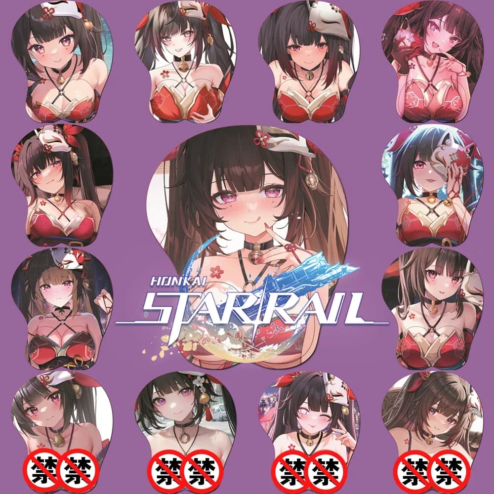 Sparkle 3D Mousepad Honkai Star Rail Gioco Mano Poggiapolsi Tappetino per mouse Tappetino per mouse Seno in silicone Oppai Tappetino per mouse morbido Regalo Otaku