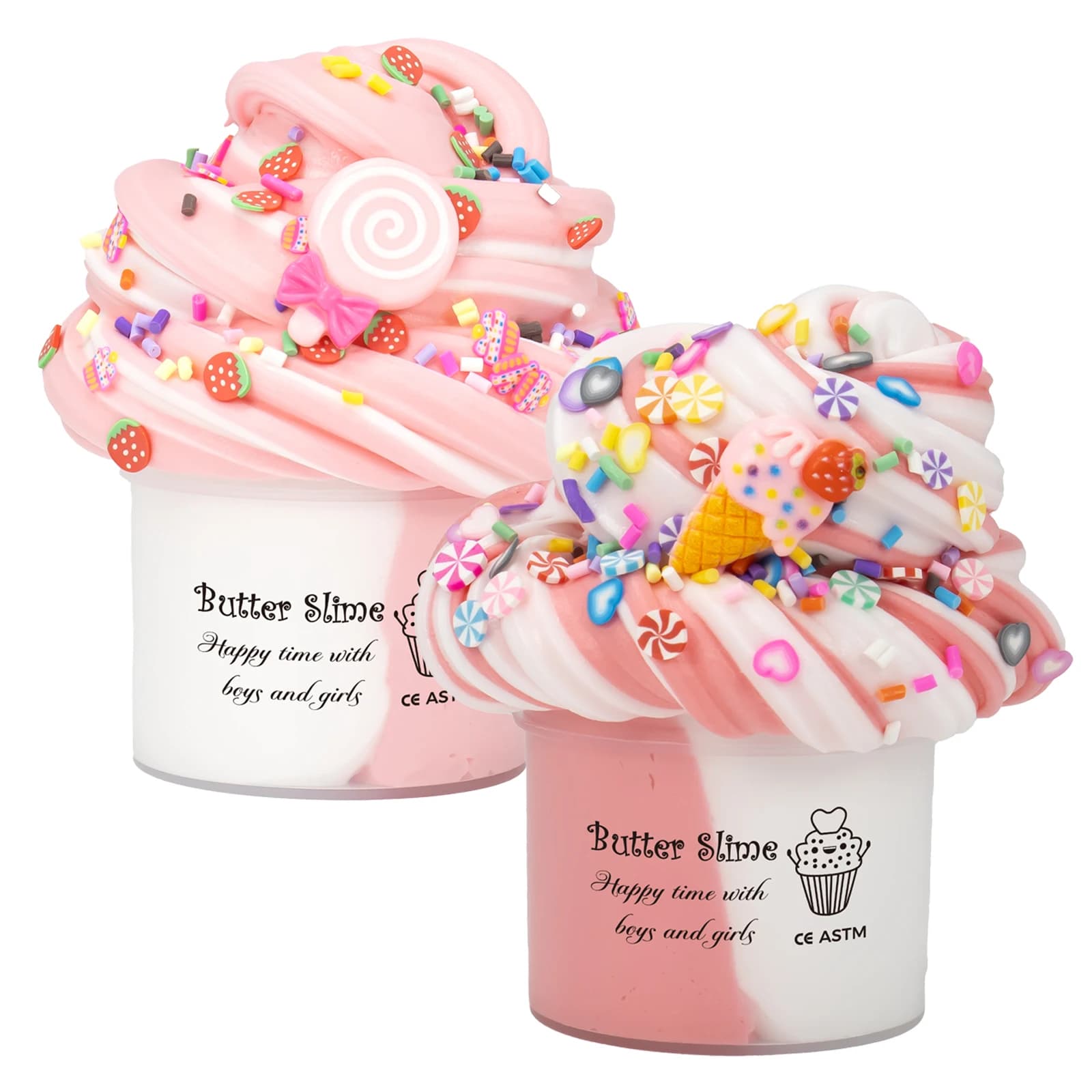 Kit di melma al burro di melma bicolore soffice da 70 ml con ciondoli lecca-lecca e gelato - Divertimento regalo di Natale Bomboniera per ragazzi e ragazze