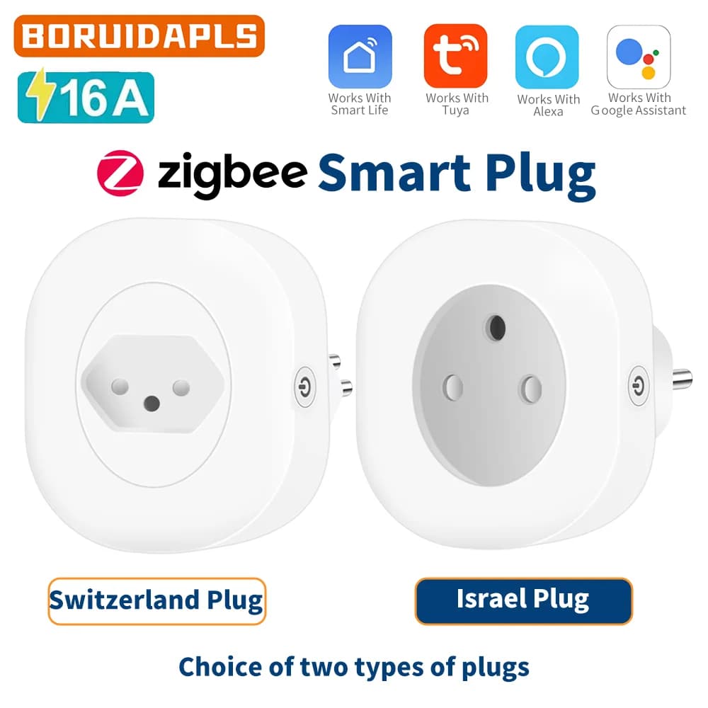 BORUIDAPLS Smart grip Tuya ZigBee for Switzerland and Israel, with Vocal Control, Temporization, Compatible with Google Home and Alexa, Energy Consumption Monitoring, 16A, Multipresa