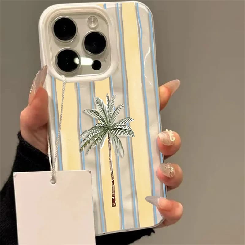Cute Palm Tree Striped Summer Wavy Phone Case for iPhone 17 16 15 Plus 14 Pro 13 12 11 Pro Max 17 Air Soft TPU Shockproof Cover