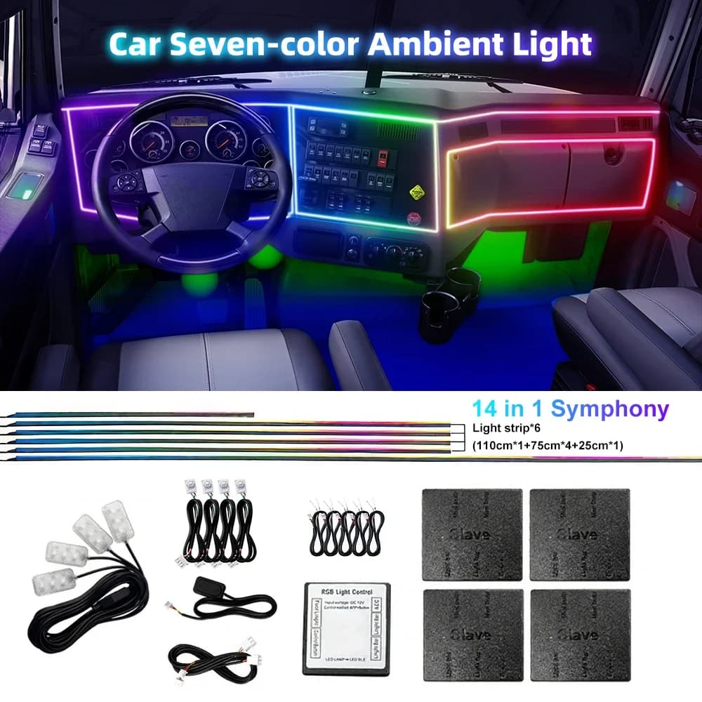 1/6/10/14/18 in 1 Luci ambientali per auto a LED RGB 213 64 strisce acriliche a colori Symphony Streamer Interni Arcobaleno Atmosfera Kit lampada
