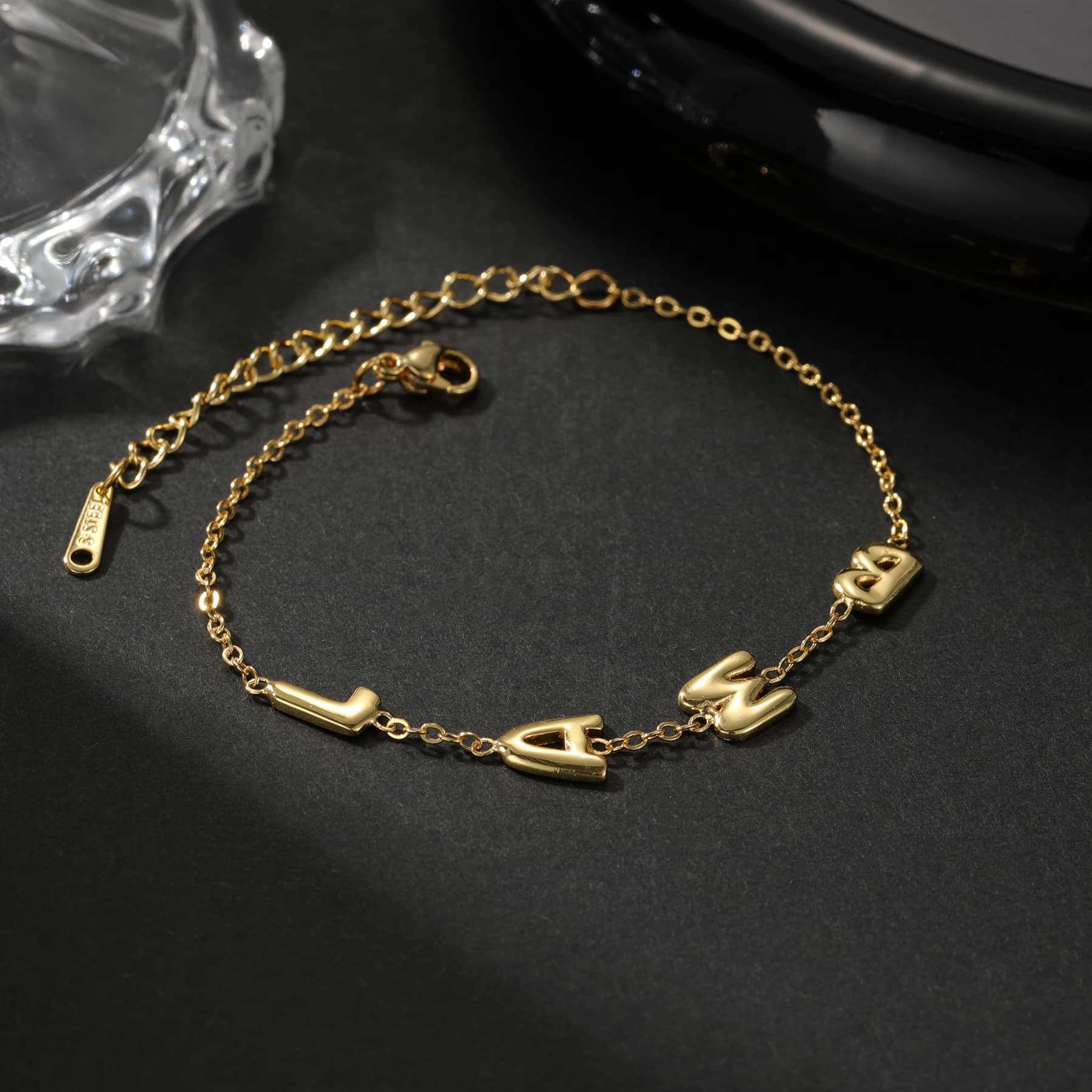 Bracciale con lettera a bolle personalizzata Bracciale con lettera a bolle 3D personalizzato Placcato in oro 18 carati Regalo per gioielli da donna figlia