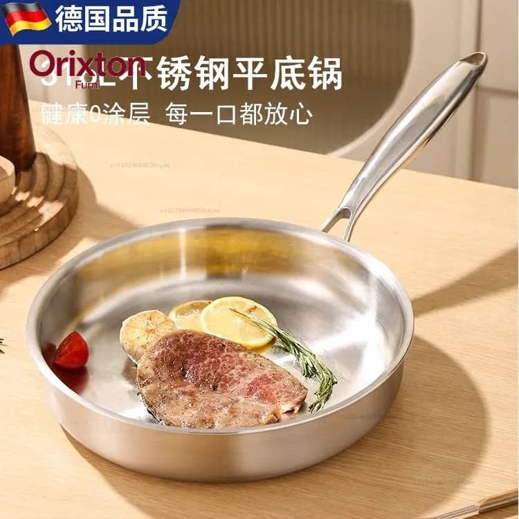 Uncoated 316L stainless steel pan household non-stick thickened induction cooker steak frying pan