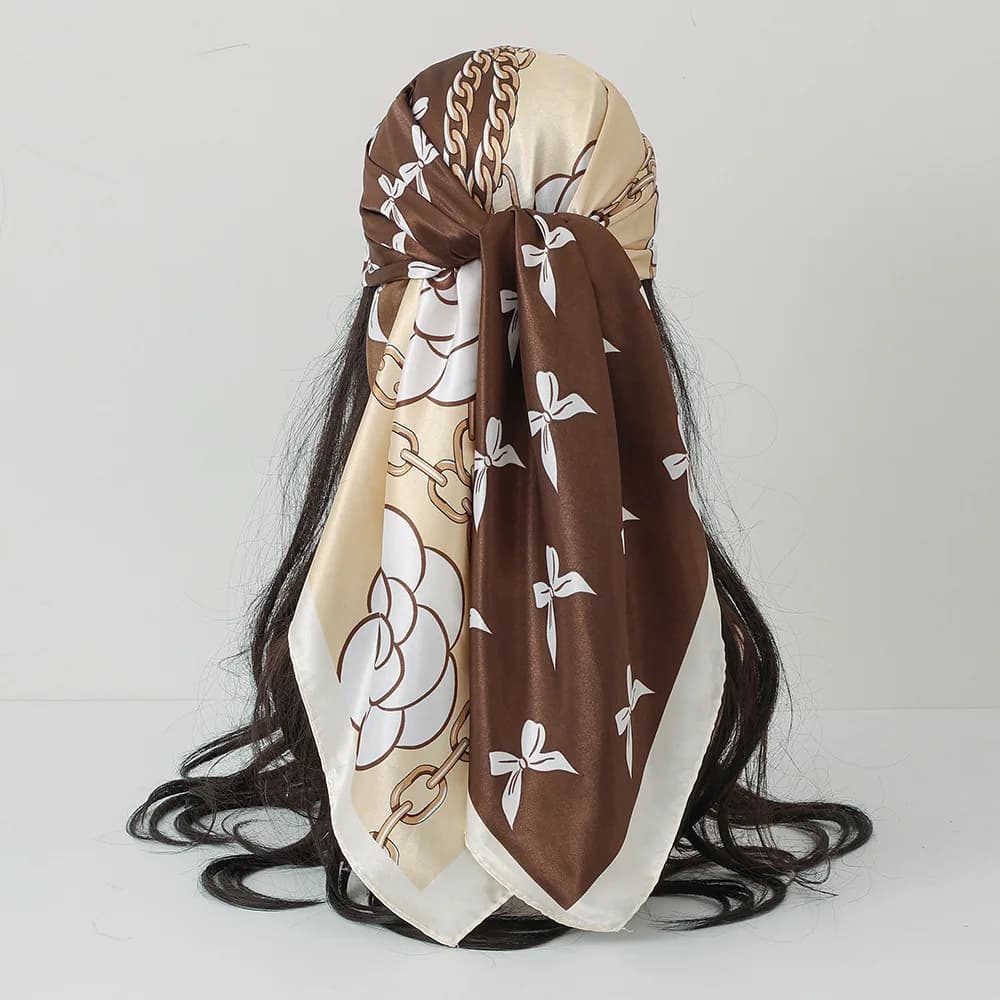 Printed Flower Square Scarf Women Silk Imitation Satin Wraps Line Foulard Headband Designers Bandana Hair Wrap 90*90cm