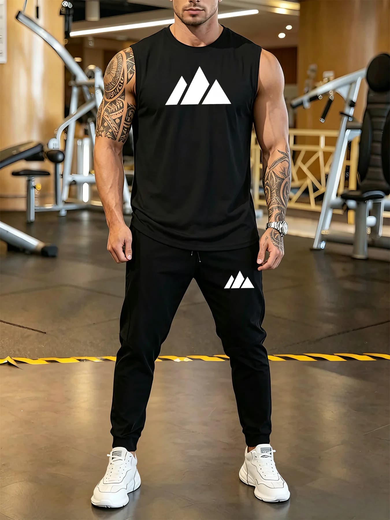 New men's fashionable printed breathable T-shirt and drawstring pants set, suitable for outdoor casual wear