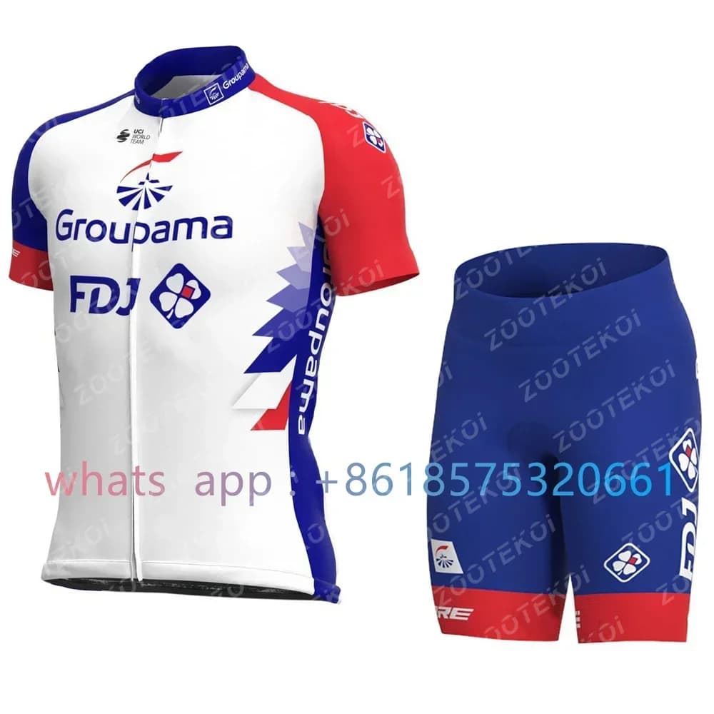 GROUPAMA FDJ Team Summer Cycling Kit Bike Shorts Suit Ropa Ciclismo Mens Summer Jersey Set Bicycle Maillot Pants Clothing