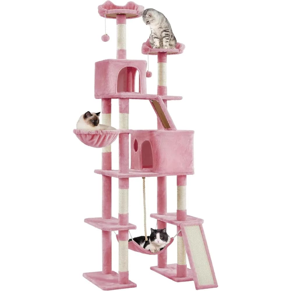 Albero per gatti, torre super alta da 82,5 pollici con graziosi posatoi superiori, tiragraffi, rampe 2 in 1, cestino accogliente, condominio extra large