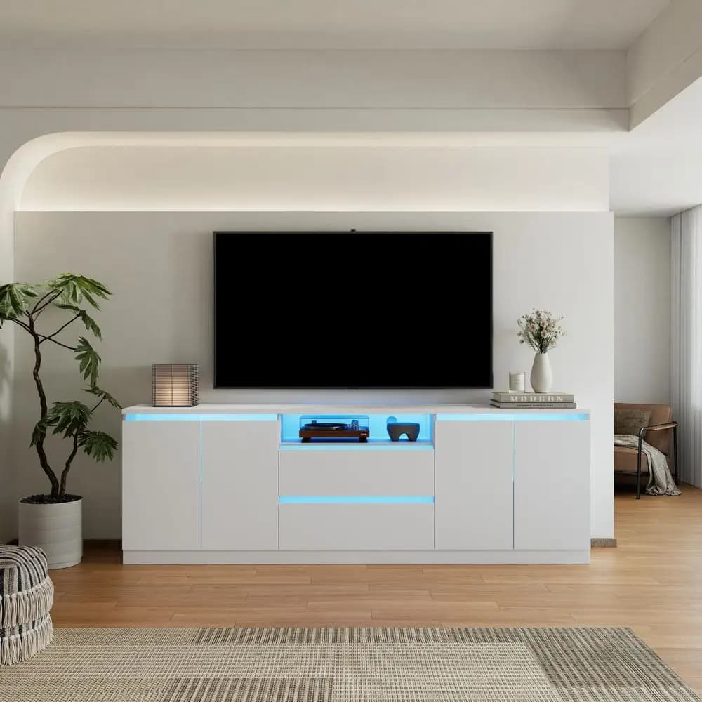 Mobile TV per televisori fino a 100 pollici, Consolle TV Minimalista con Controllo APP, Centro Intrattenimento con Cassetti e Vano Portaoggetti, Mobile TV Lungo