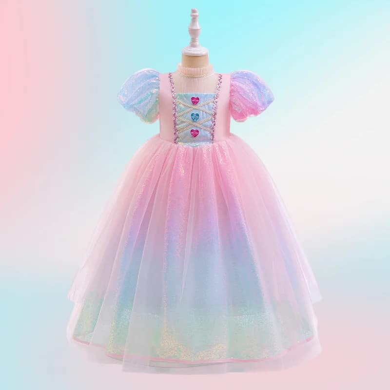 Costume da Unicorno per Bambine, Abito da Principessa per Cosplay, Gonna Soffice Arcobaleno Sfumato per Natale, Outfit per Spettacoli e Feste di Compleanno