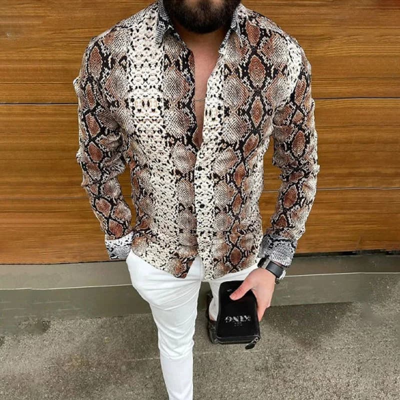 Camicia da uomo camicia Snake Totem carattere Sub-manica materiale morbido 2023 nuova grafica casual in pelle di serpente all'aperto