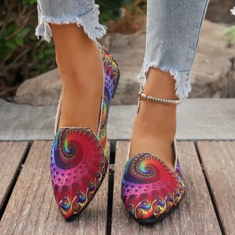 Nuove Scarpe da Donna, Scarpe Basse Casual di Tendenza, Scarpe con Punta Rotonda e Tacco a Zeppa, Scarpe Vintage Stampate 2025