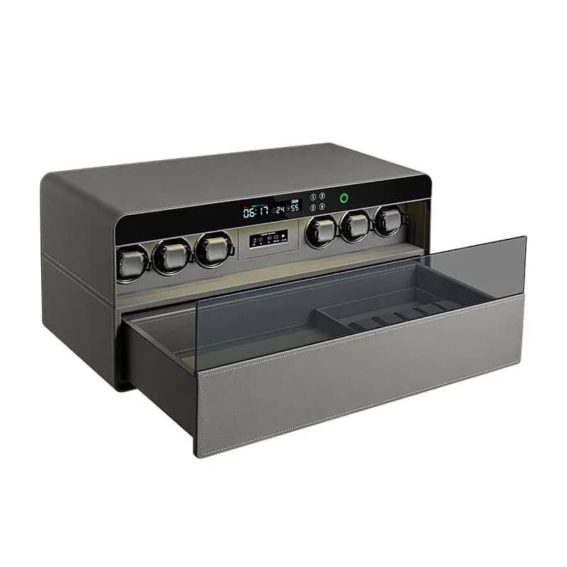 Factory Direct Sale Luxury Black Fingerprint 6 Slots Watch Winder Safe Vualt Storage Box with Drawers
