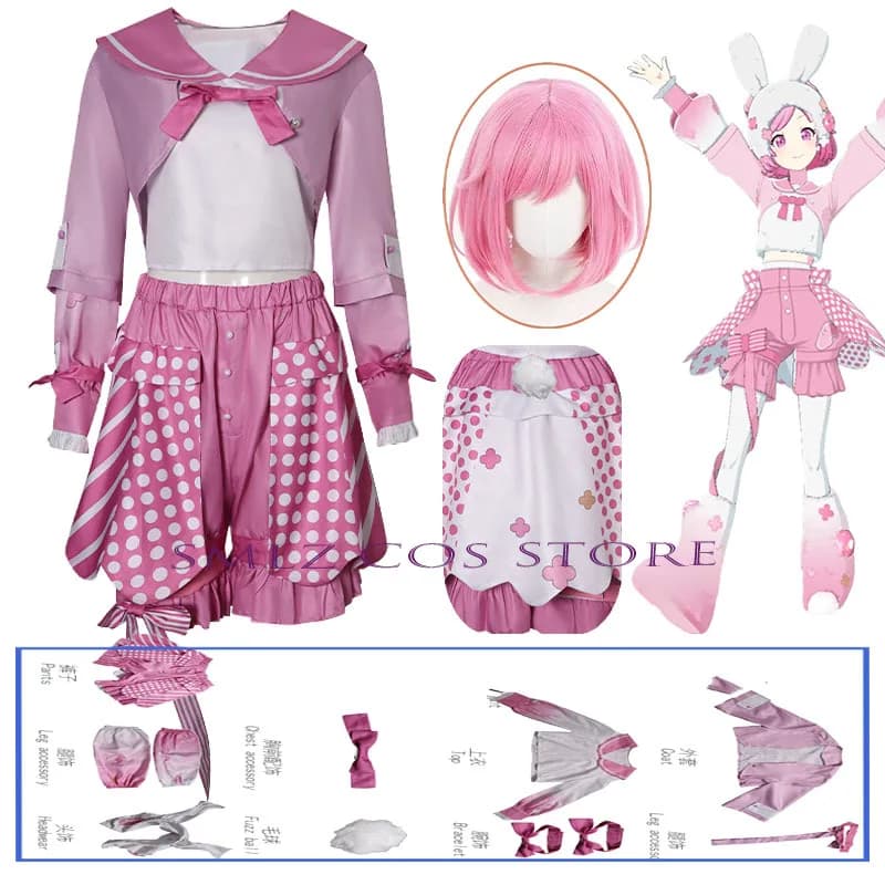 Costume Cosplay Bunny Otori Emu Anime Game Project PJSK - Set Uniform Coat Pink Rabbit and Wig - Dresses for Women Carnival