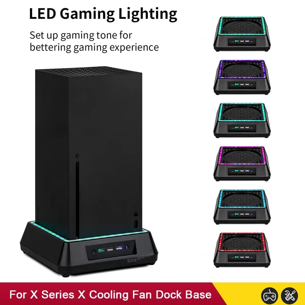 Ventola di raffreddamento di alta qualità per console Xbox Series X con striscia luminosa colorata, ventola di raffreddamento con 2 porte USB per accessori da gioco XSX