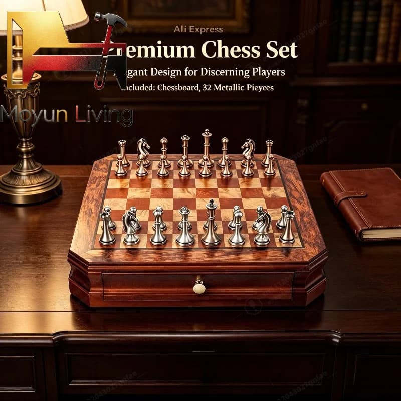 High-end chessboard 30.5cm/12inch international chess set with metal pieces includes 2 additional queens. various holiday gifts.