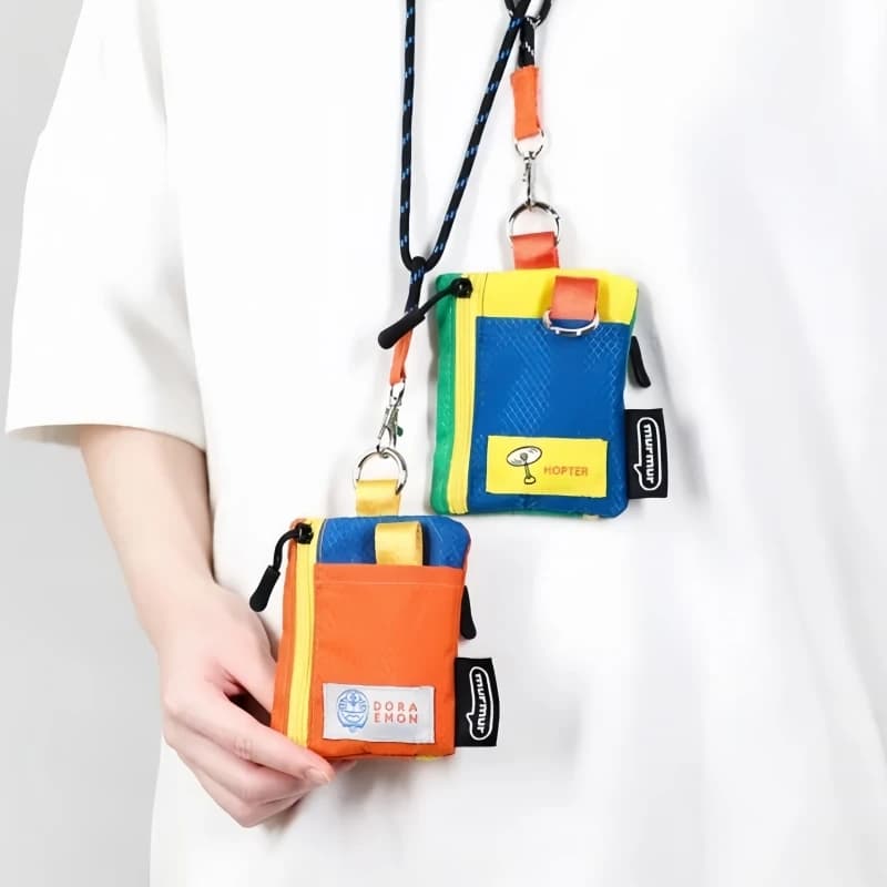 Kawaii Doraemon Oxford cloth Ins Style Mini Neck Lanyard Wallet Card Holder Key Pouch Crossbody Small Hanging School Daily Bag