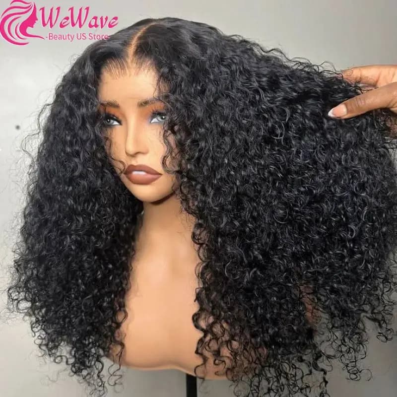 Frontal Wig in Transparent Pizzo HD 13x6 from 40 Inches with Human Hair Ricci Mossi, Brazilian Black 100% Water Wave, in Economic Offer
