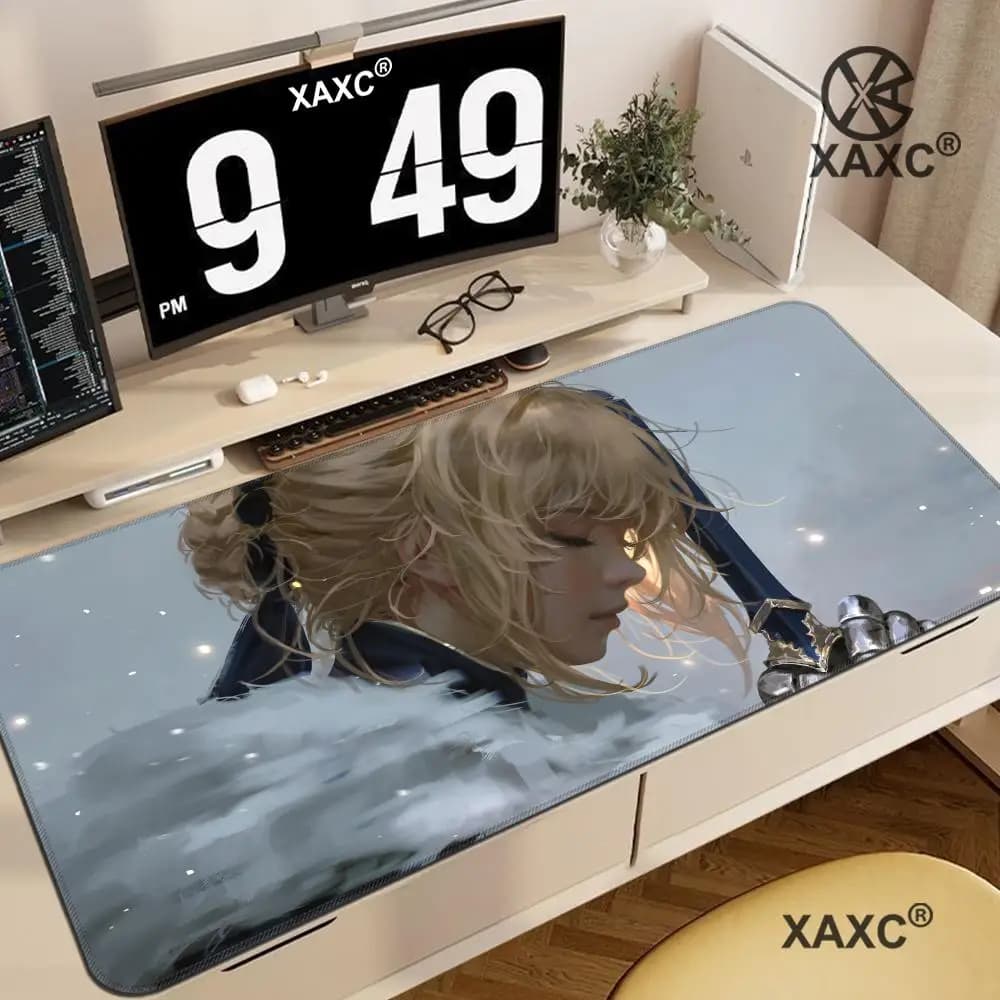 Tappetino per mouse Anime Girl Saber Fate Stay Night, tappetino per tastiera grande, tappetino per mouse da gioco in gomma antiscivolo, tappetino per mouse per laptop