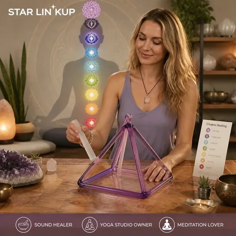 STAR LIN KUP Purple Crystal Pyramid Singing Bowl Set with Chakra Healing Meditation Sound Accessories And Storage Bag