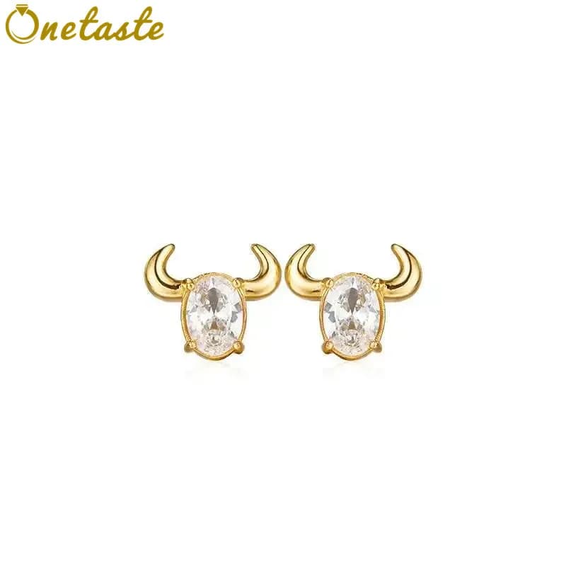 Orecchini a bottone con zirconi a testa di bue placcati in oro in argento sterling 925, minimalismo, alla moda, adorabili, piccoli orecchini regalo