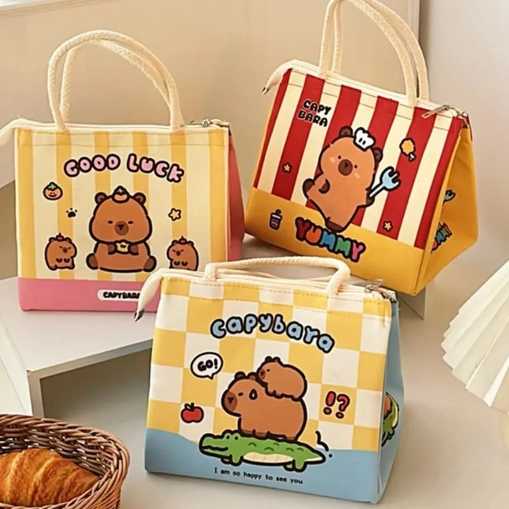 Borsa per il pranzo termica Kawaii Capybara Borsa per la conservazione degli alimenti portatile isolata Scatola per il pranzo dei cartoni animati per donne Ragazza Bambini