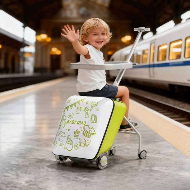 Valigia da Viaggio per Bambini con Seduta, Trolley Pieghevole per Bambini, Valigia Cavalcabile per Bambini, Bagaglio per Bambini
